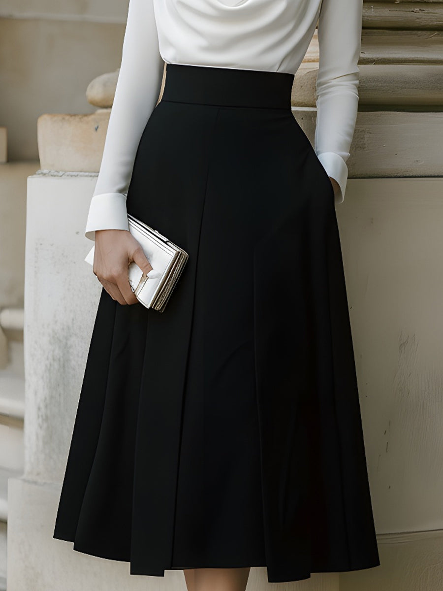 Draped Neck Contrast Midi Dress XYS