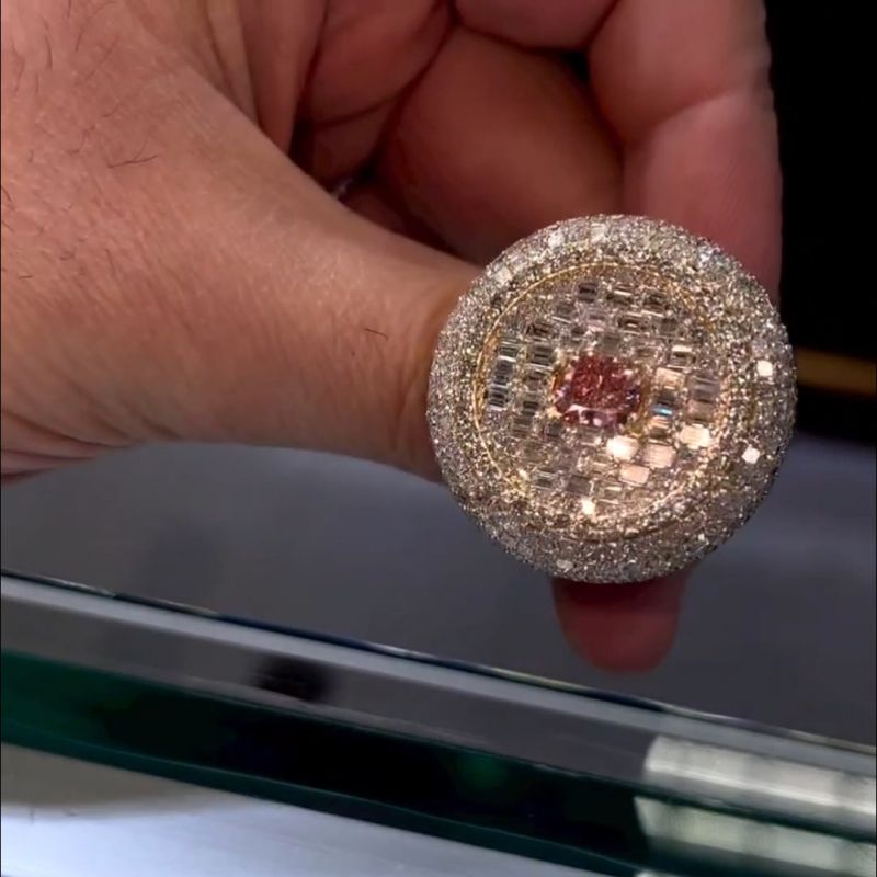 Pink and White Stone Luxury Handmade Rose Gold Ring Shineofdiamond
