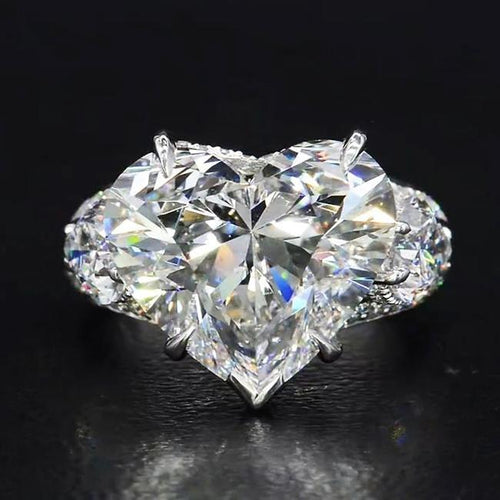 3 Stone Heart Cut Engagement Ring in Sterling Silver hot