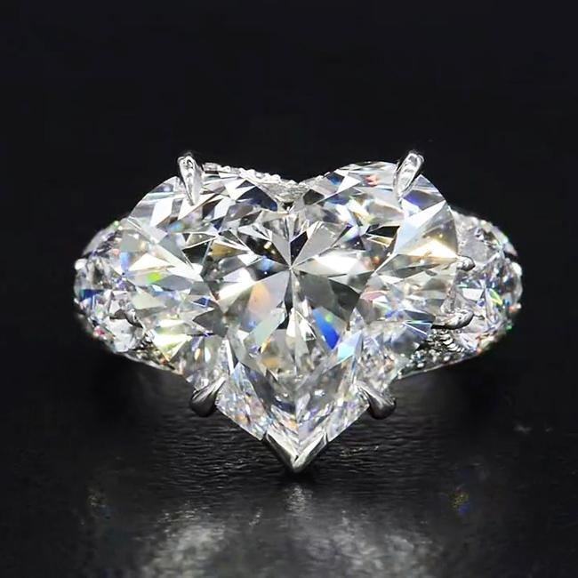 3 Stone Heart Cut Engagement Ring in Sterling Silver hot