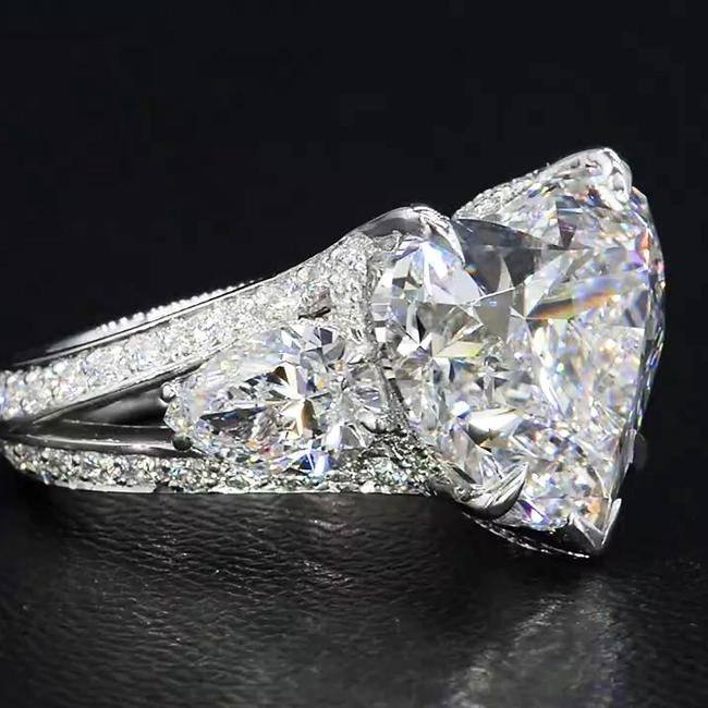 3 Stone Heart Cut Engagement Ring in Sterling Silver hot