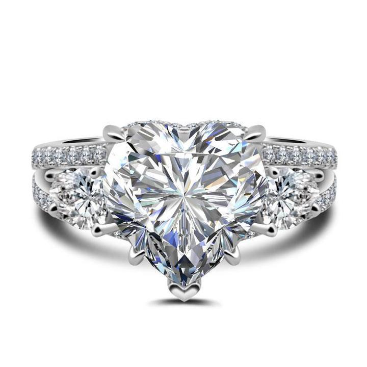3 Stone Heart Cut Engagement Ring in Sterling Silver hot