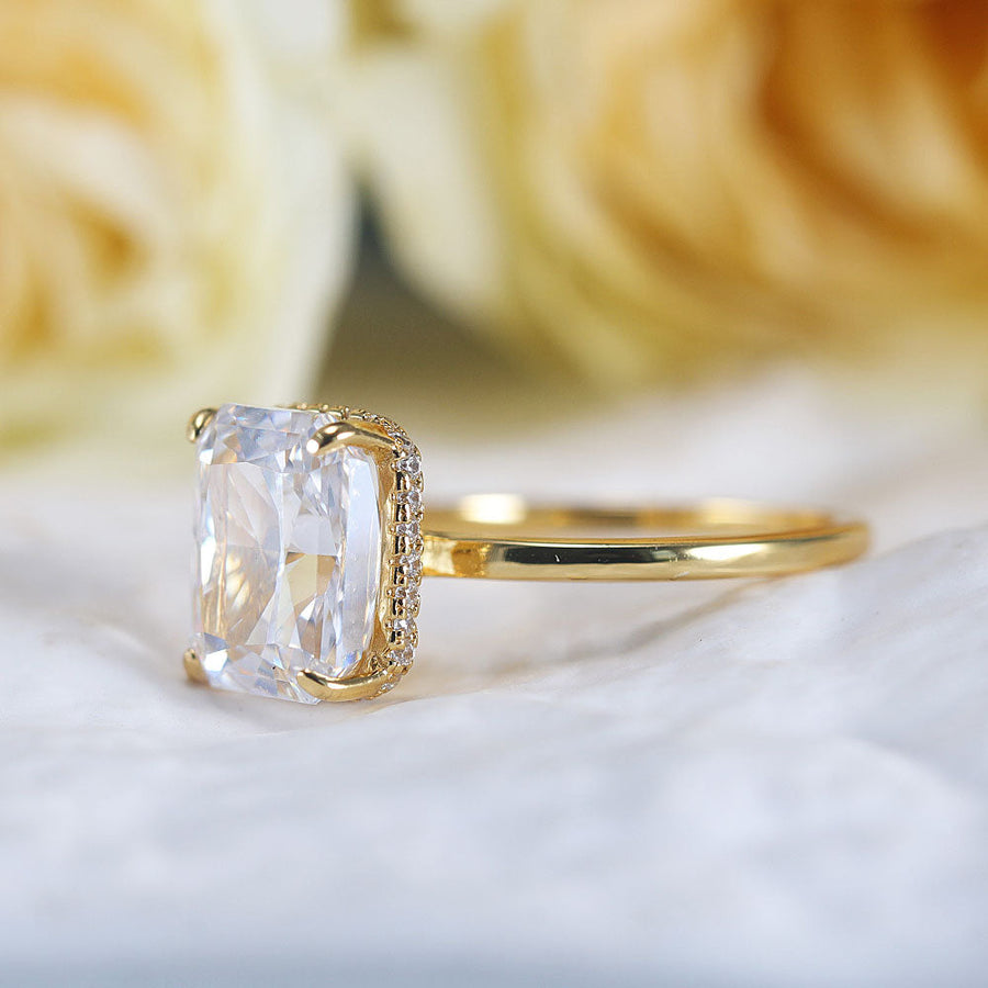 Stunning Hidden Halo Design Radiant Cut Sterling Silver Engagement Ring Shine of Diamond