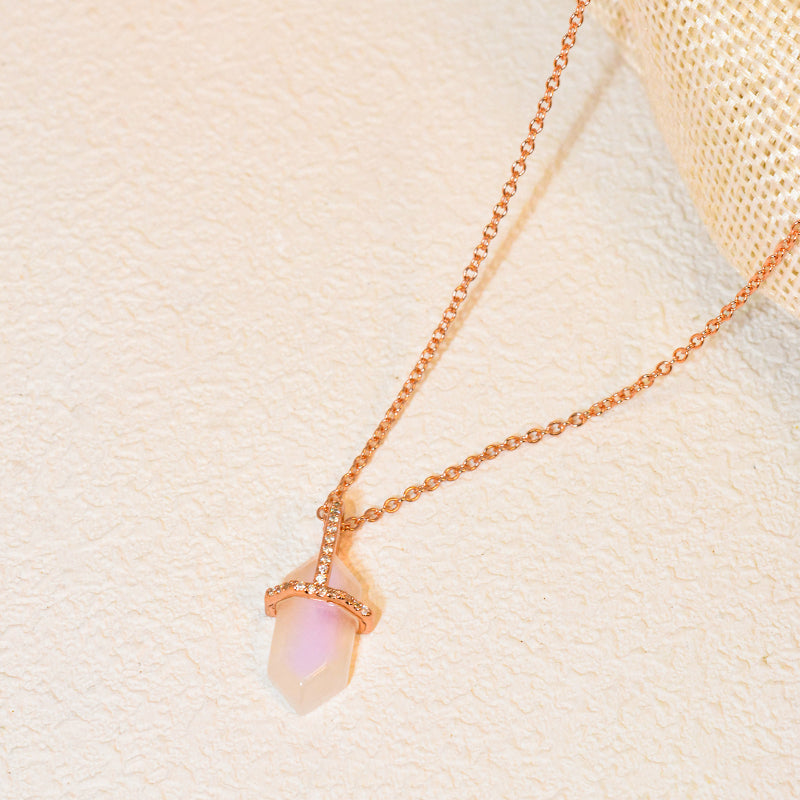 Hexagonal Crystal Moon Stone Sterling Silver Necklace Carly Jewelry