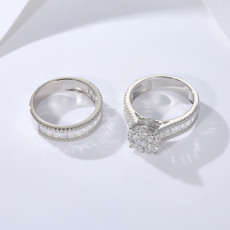 Sale | Stunning Round Cut Sterling Silver Wedding Bridal Set hot