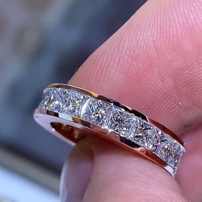 Classic Princess Cut Sterling Silver Wedding Band shineofdiamond