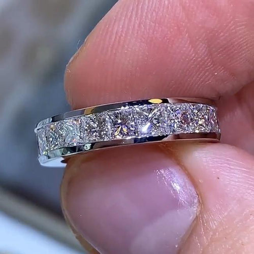 Classic Princess Cut Sterling Silver Wedding Band shineofdiamond