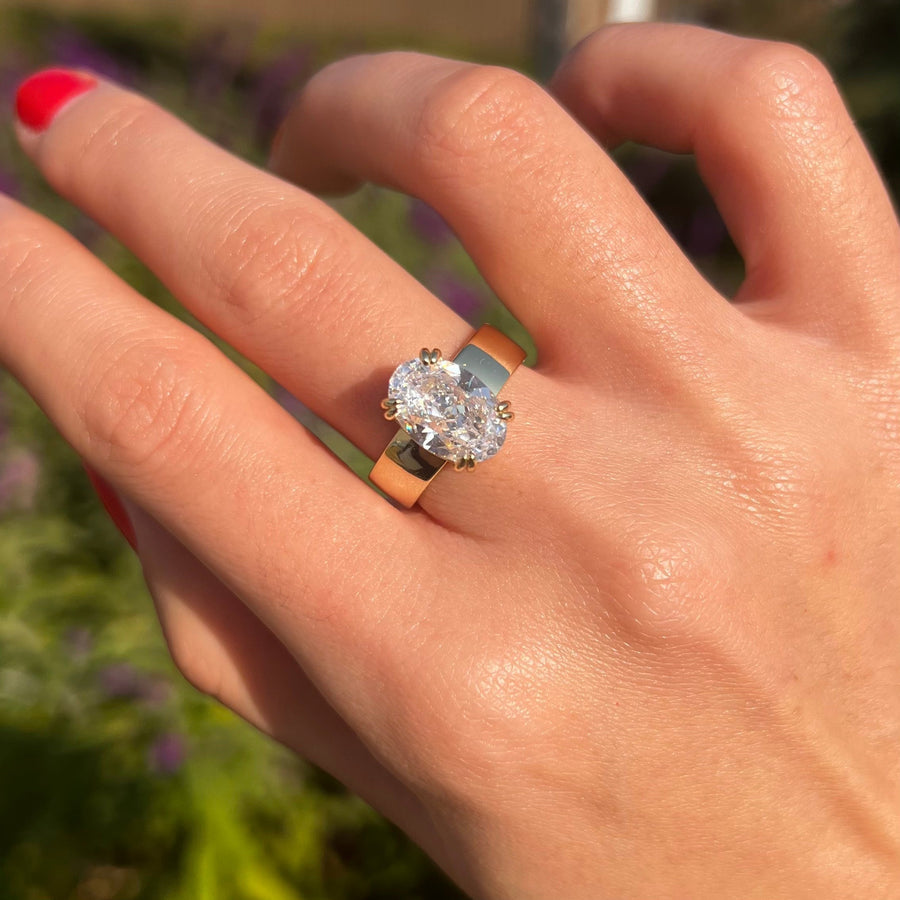 Wide Band Oval Elegant Vintage-Inspired Engagement Ring for Women shineofdiamond