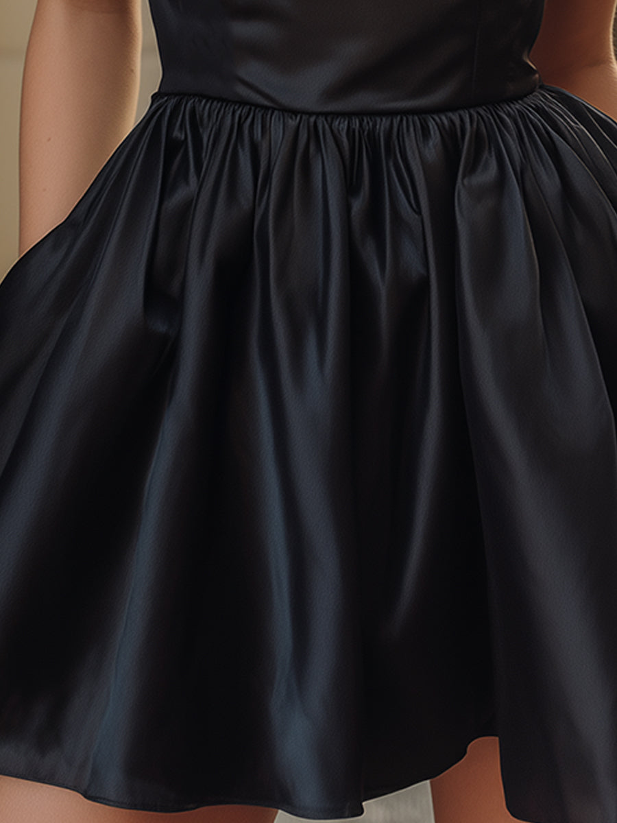 Elegant High-Neck Satin Bubble Mini Dress ZJ