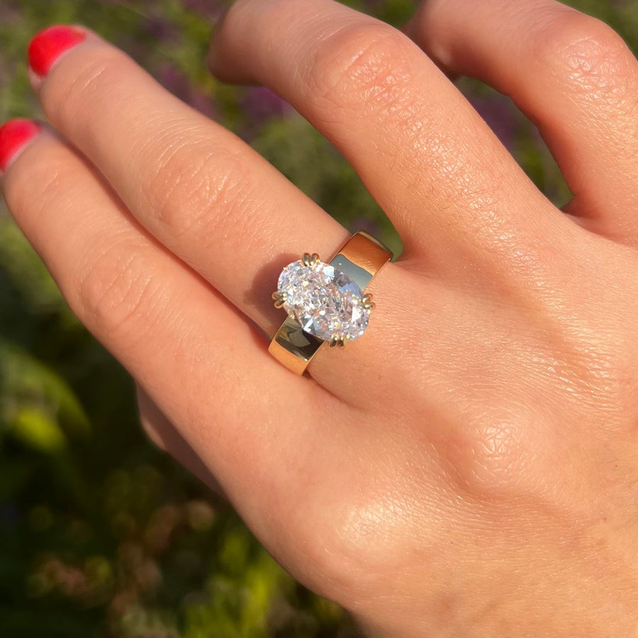 Wide Band Oval Elegant Vintage-Inspired Engagement Ring for Women shineofdiamond