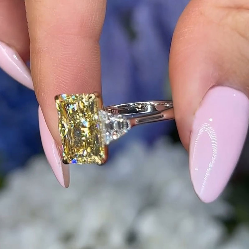 Fancy Yellow 4CT Radiant Cut Engagement Ring shineofdiamond