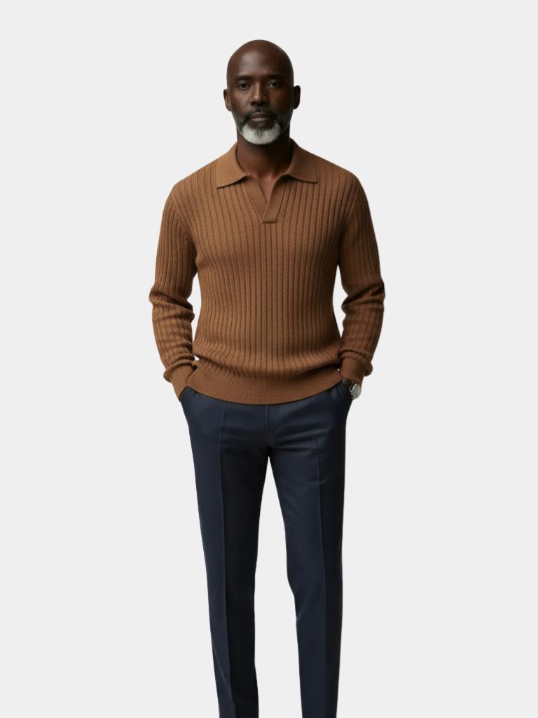 V-Neck Polo Sweater Ribbed - CAAYWORLD CAAYWORLD