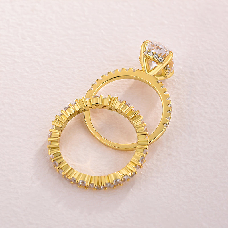 Golden Tone Oval Cut Sterling Silver Bridal Set with Exquisite Marquise & Round Cut Band Shineofdiamond