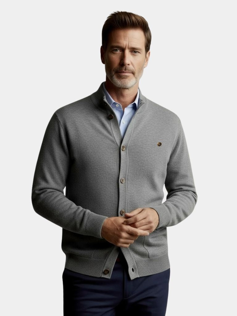 Knitted Stand Collar Cotton Cardigan - CAAYWORLD CAAYWORLD