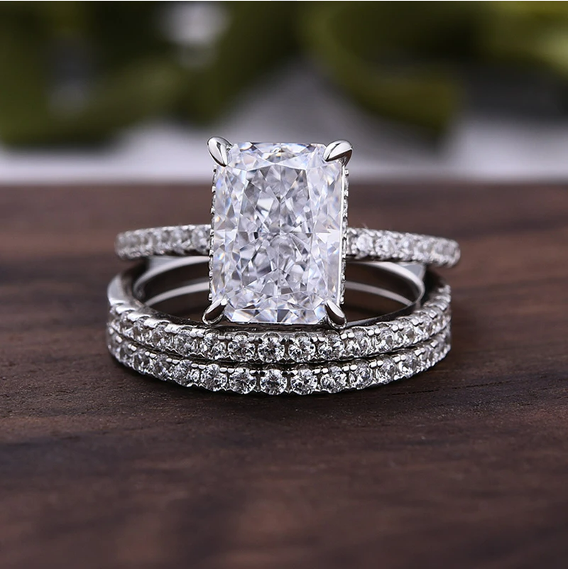 3-Pieces Sparkle Radiant Cut Bridal Set In Sterling Silver Shineofdiamond