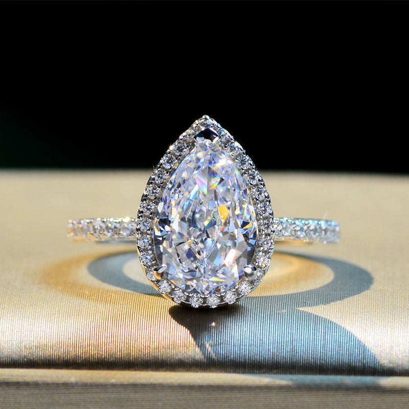3PCS Classic Halo Pear Cut Wedding Bridal Set with X Criss Cross Band Shineofdiamond