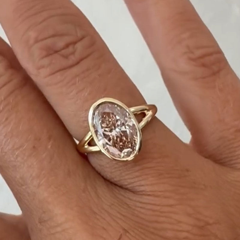 Simple Pink Oval Cut Sterling Silver Engagement Ring Shine of Diamond