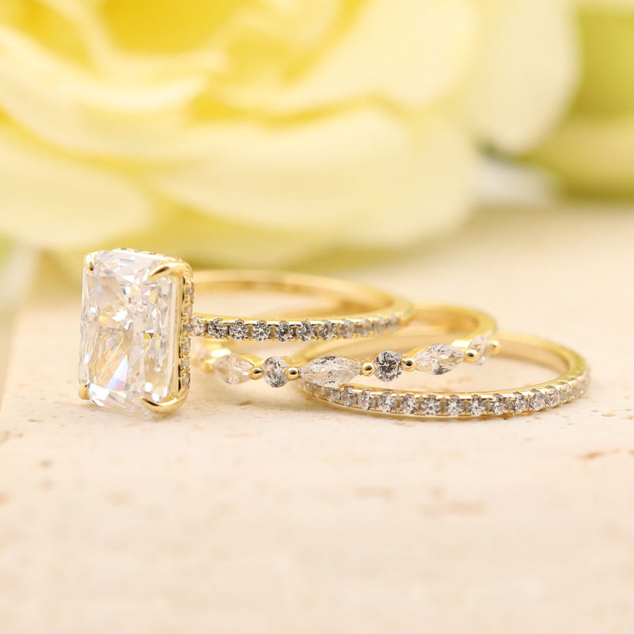 Noble Radiant Cut 3PC  Sterling Silver Wedding Bridal Set in Golden Tone shineofdiamond
