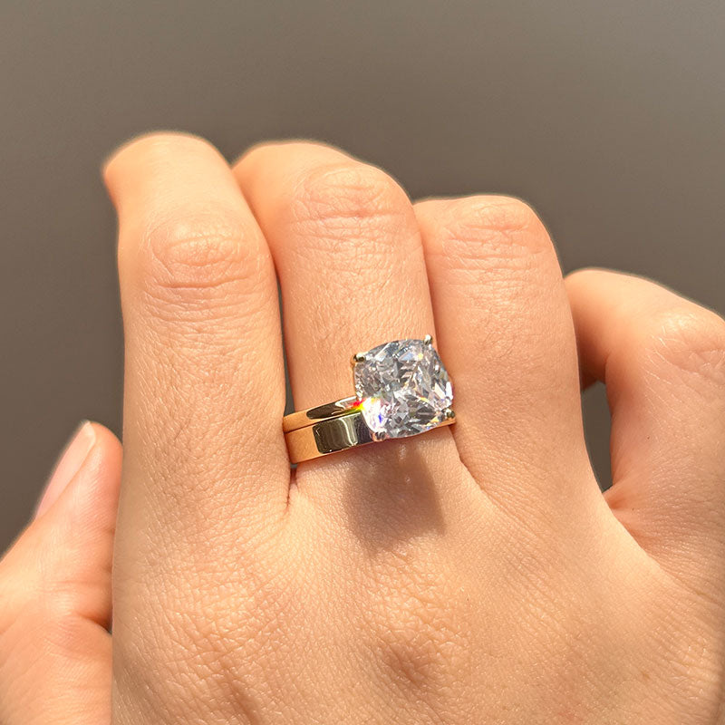 Stunning 2 Pcs Cushion Cut Sterling Silver Bridal Set In Golden Tone Carly Jewelry
