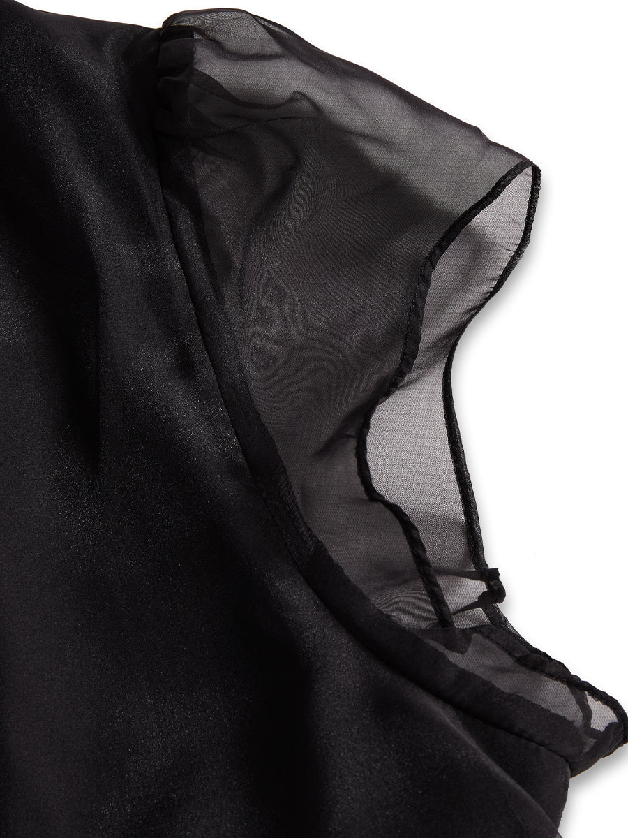 Elegant Black Chiffon High Neck Blouse MLZ