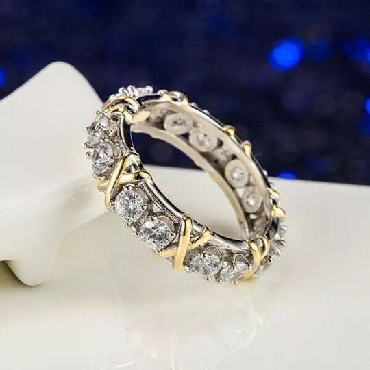 X-Shape Round Cut Sterling Silver Wedding Band shineofdiamond