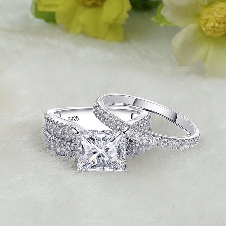 2PCS Princess Cut Sterling Silver Bridal Set in Sterling Silver Shineofdiamond