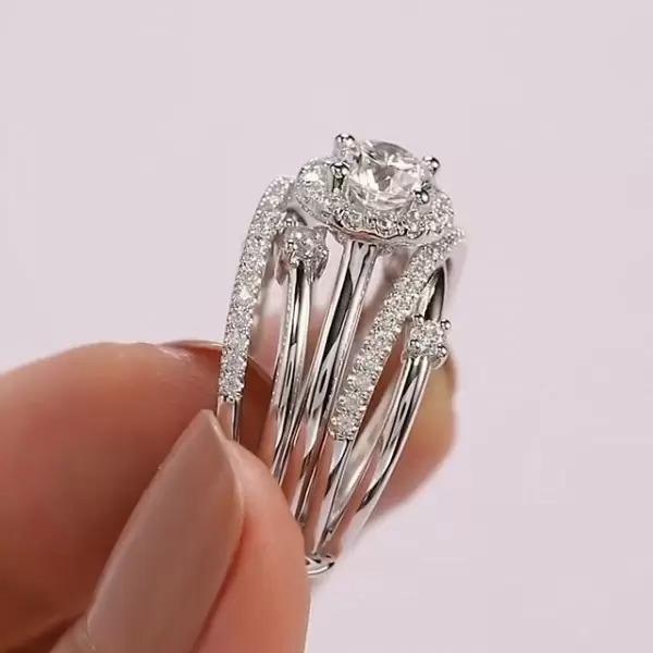 Round Cut Halo Bridal Set with Matching Band Shineofdiamond
