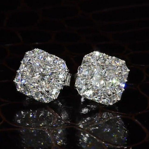 1.5Ct Princess Cut Paved Stud Earrings Shineofidamond