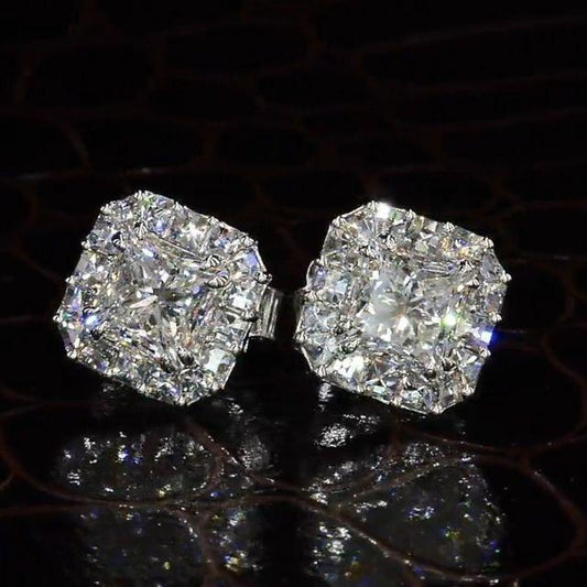 1.5Ct Princess Cut Paved Stud Earrings Shineofidamond