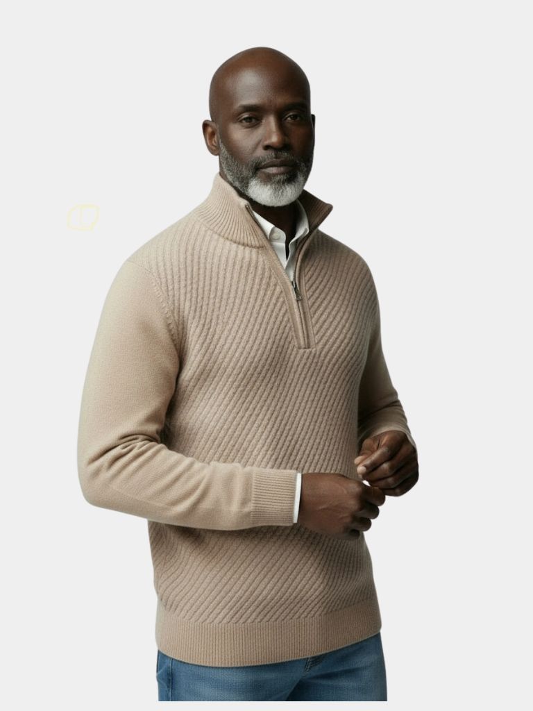Stripe Quarter Zip Wool Sweater - CAAYWORLD CAAYWORLD