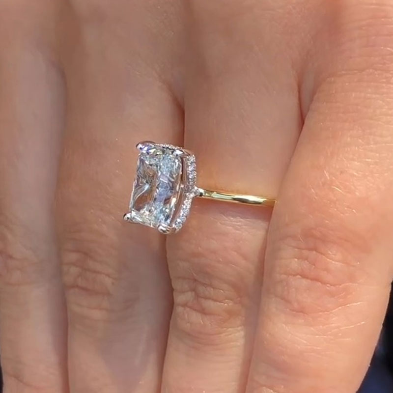 Radiant Cut Hidden Halo Sterling Silver Engagement Ring shineofdiamond