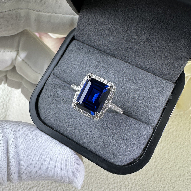 Multi-Color Halo Emerald Cut Engagement Ring In Sterling Silver Shineofdiamond