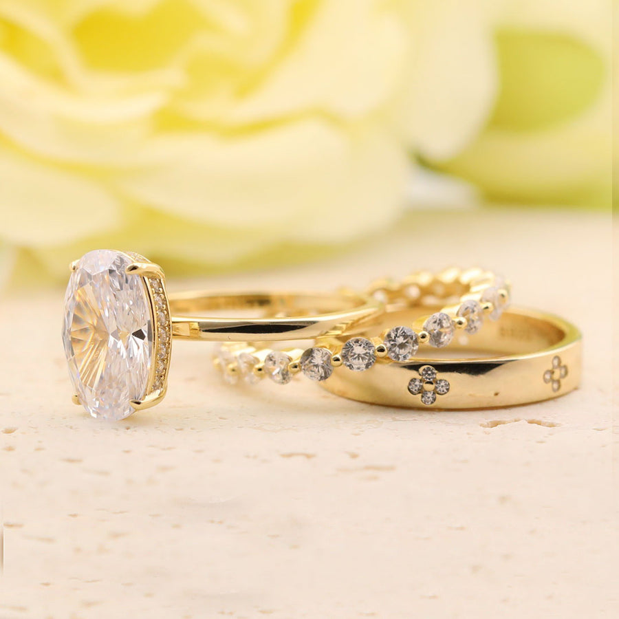 3PCS Noble Oval Cut Sterling Silver Bridal Set shineofdiamond
