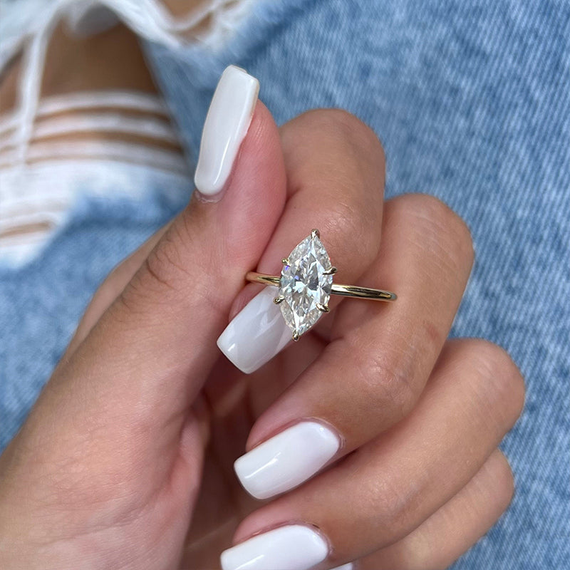 Marquise Cut Solitaire Engagement Ring & Half Eternity Band in Sterling Shineofdiamond