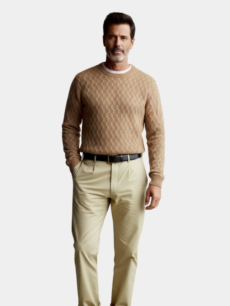 100% Wool Geometric Crew Neck Pullover Sweater - CAAYWORLD CAAYWORLD