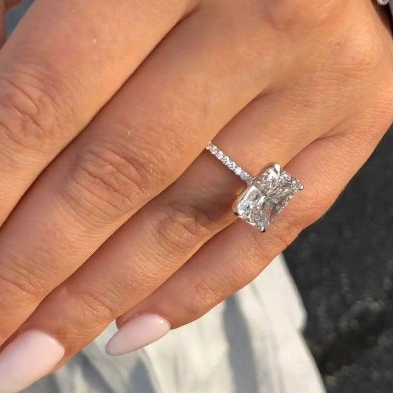 Stunning Radiant Cut Sterling Silver Engagement Ring shine of diamond
