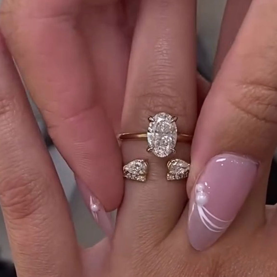 2 Pcs Elegant Oval Cut Golden Tone Bridal Set shine of diamond