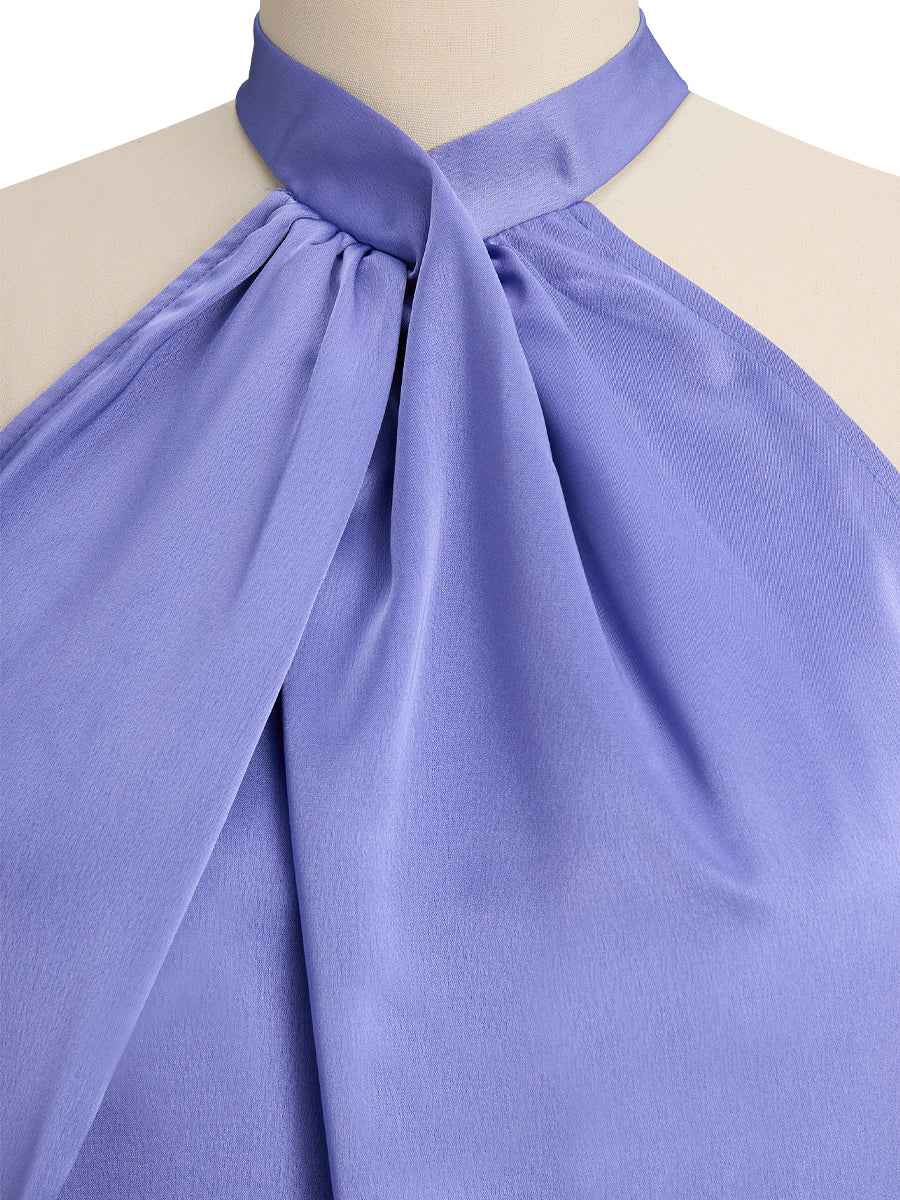 Sophisticated Cross-Neck Gathered Satin Blouse MLZ