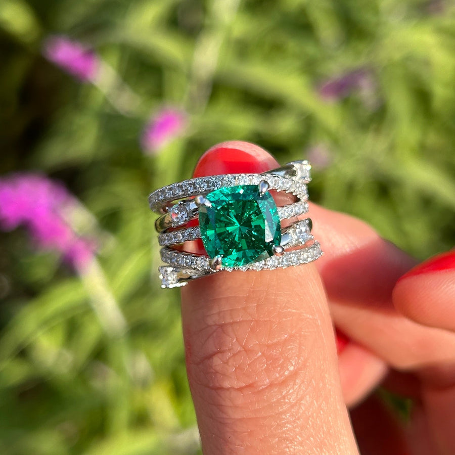 2 Pcs Green Cushion Cut Insert Bridal Sets Shine of Diamond