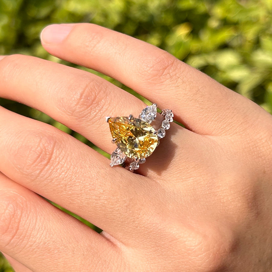 Gorgeous Yellow Pear Cut Sterling Silver Bridal Set Carly Jewelry