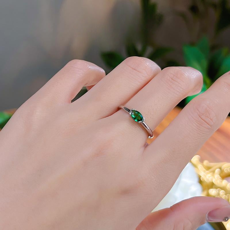 Simple Green Oval Cut Sterling Silver Ring Carly Jewelry
