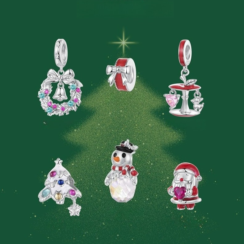 Christmas Themed 925 Sterling Silver Charms for Bracelets & Necklace Shine of Diamond