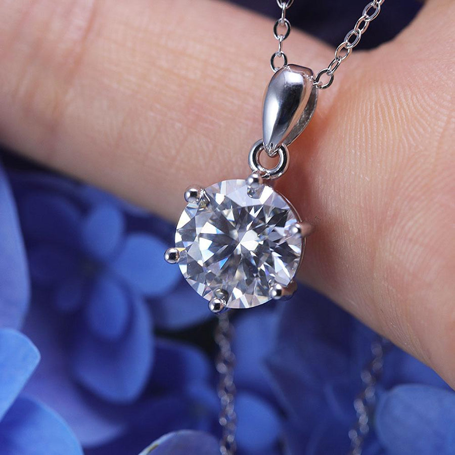 Simple Design 6 Prong Round Cut Moissanite Necklace Shine of Diamond