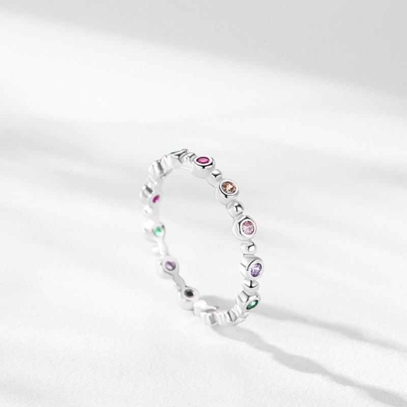 Simple Rainbow Round Cut Sterling Silver Band Shine of Diamond