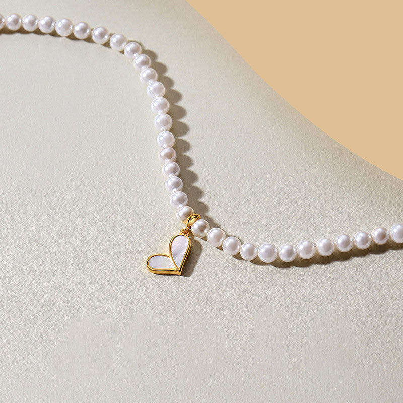 Elegant Heart Shell Pearl Pendant Necklace For Mom shine of diamond