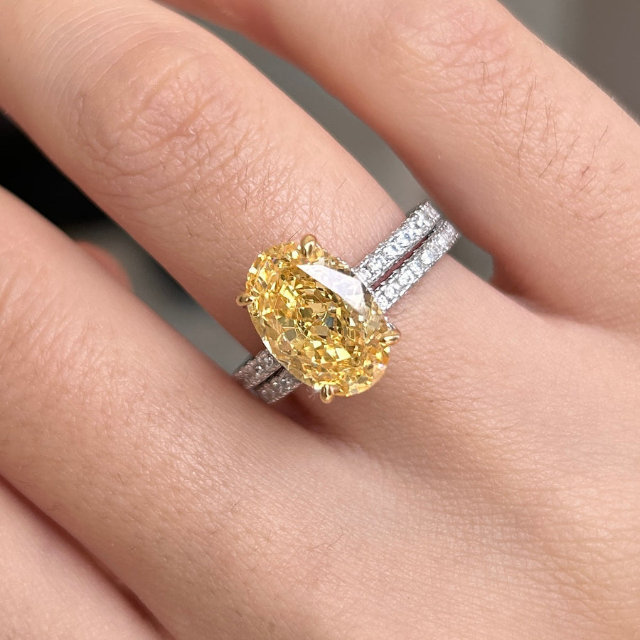 2 Pcs Stunning Yellow Oval Cut Sterling Silver Bridal Set For Women Carly Jewelry