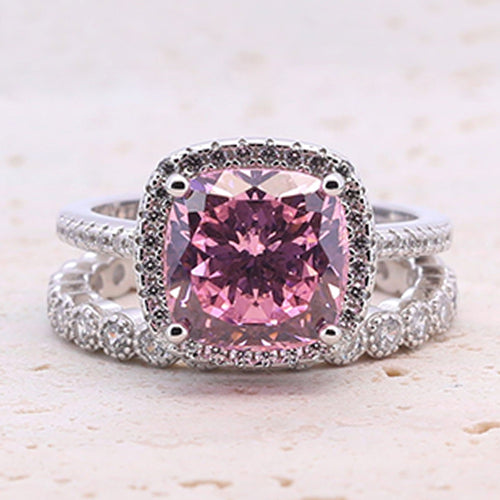 3.5ct Cushion Cut Halo Multi Color Sterling Silver Bridal Set shine of diamond