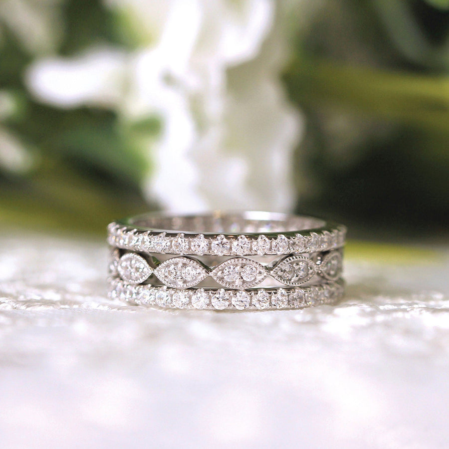 3PCS Mixed Stackable Eternity Wedding Band Ring Set shineofdiamond