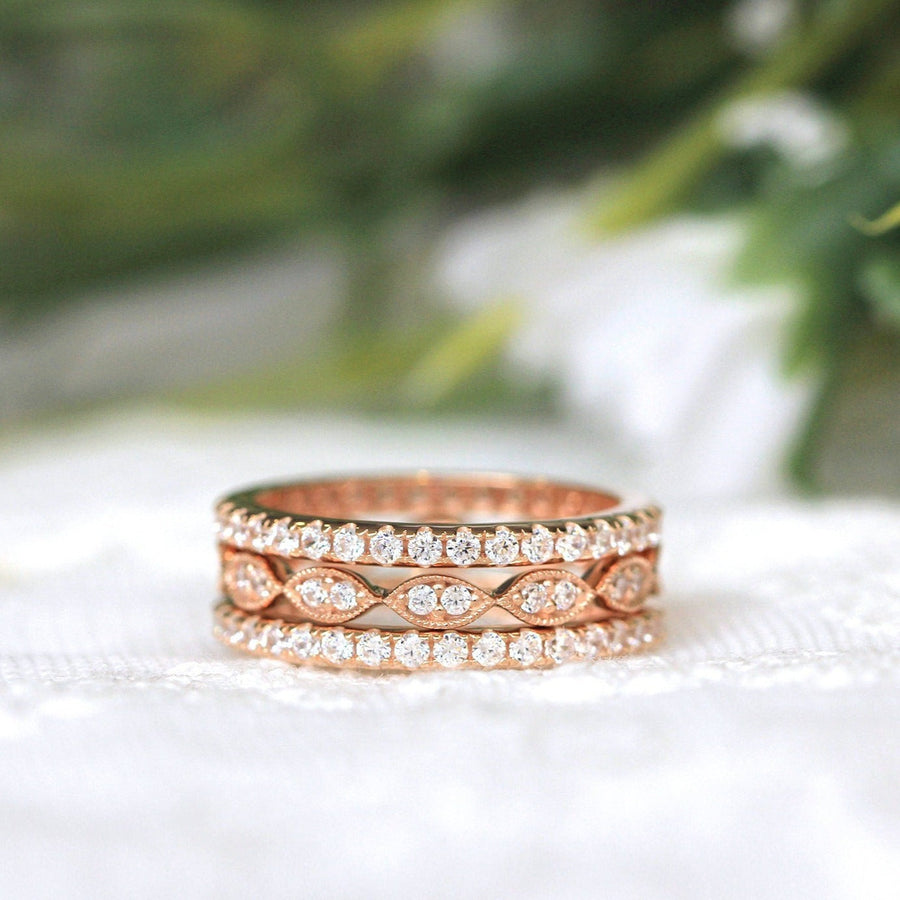 3PCS Mixed Stackable Eternity Wedding Band Ring Set shineofdiamond
