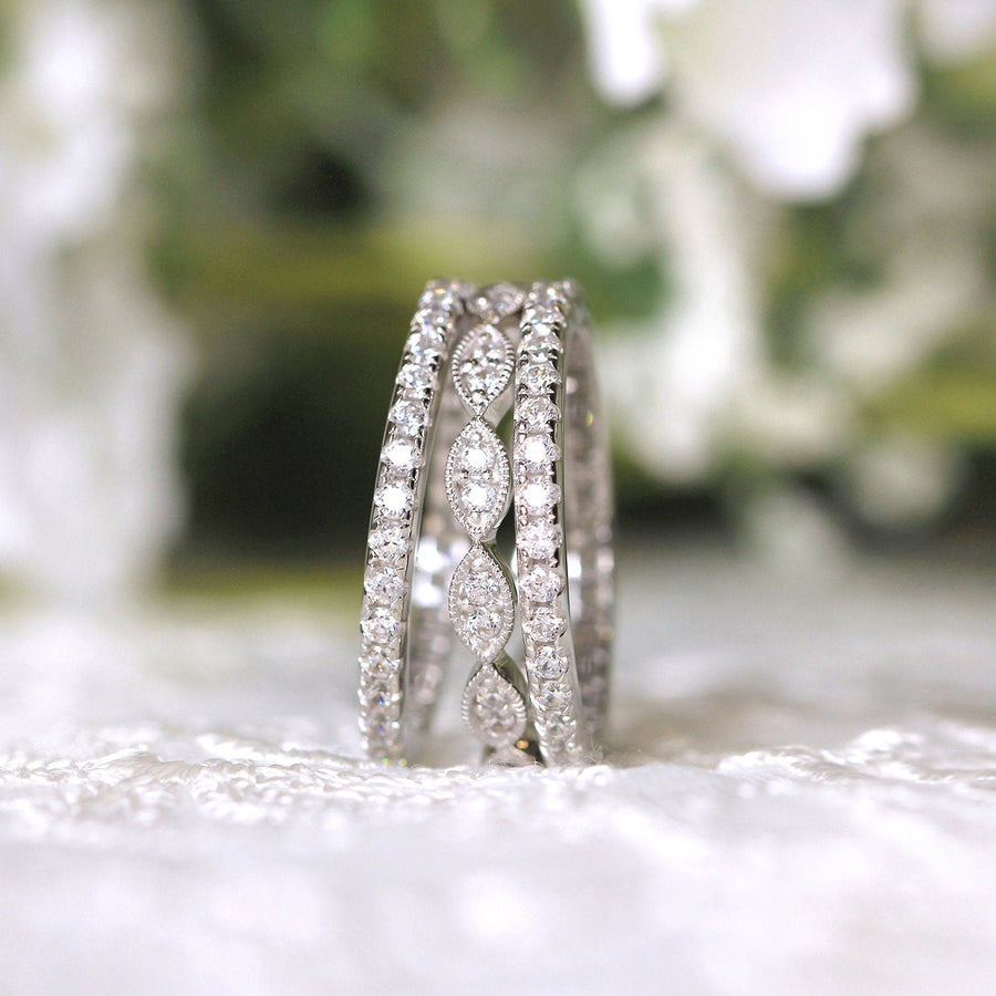 3PCS Mixed Stackable Eternity Wedding Band Ring Set shineofdiamond